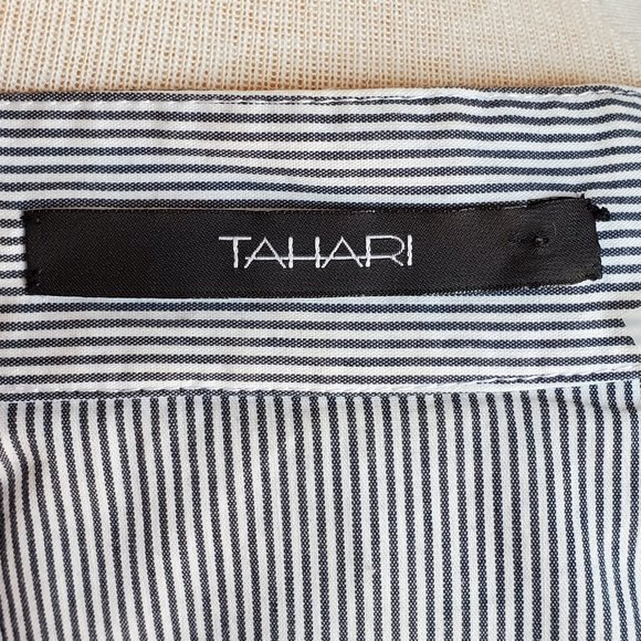 Tahari Sleeveless Ruffle Neckline Striped Blouse - Picture 6 of 8